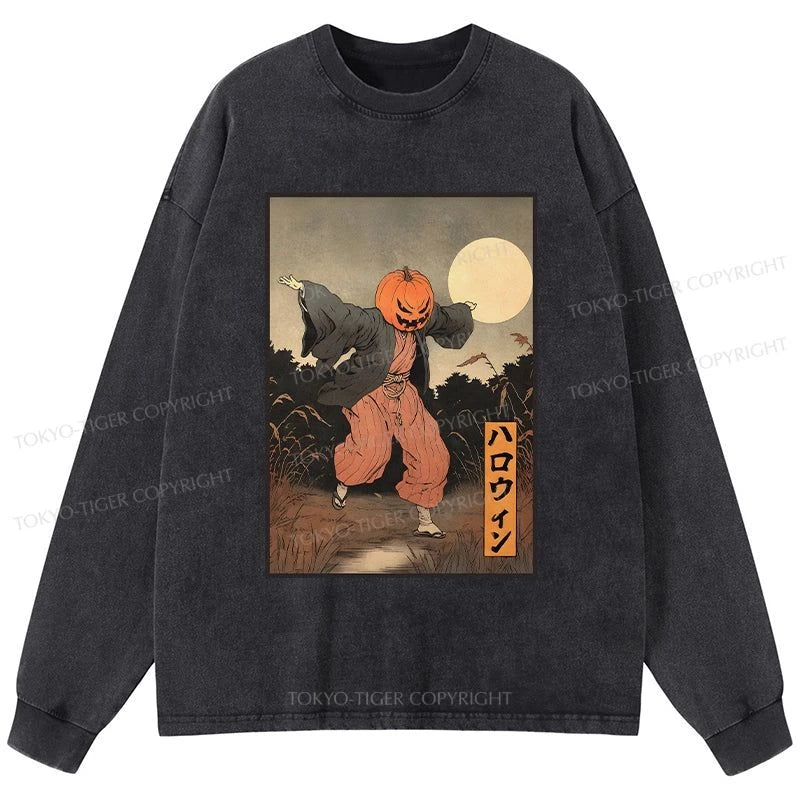 Tokyo-Tiger Japanese Pumpkin Monster Washed Long Sleeve T-Shirt