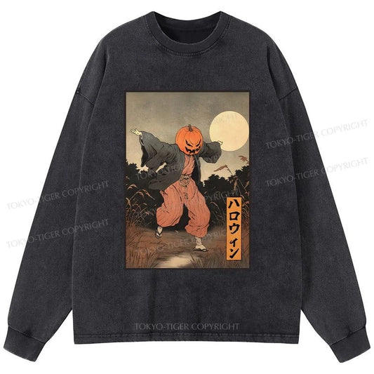 Tokyo-Tiger Japanese Pumpkin Monster Washed Long Sleeve T-Shirt