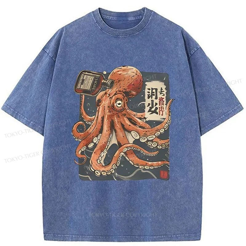 Tokyo-Tiger Octopus Drink Washed T-Shirt