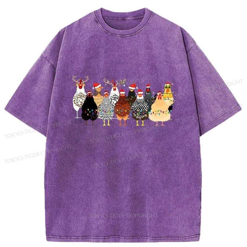 Tokyo-Tiger A Flock Of Christmas Chickens Washed T-Shirt