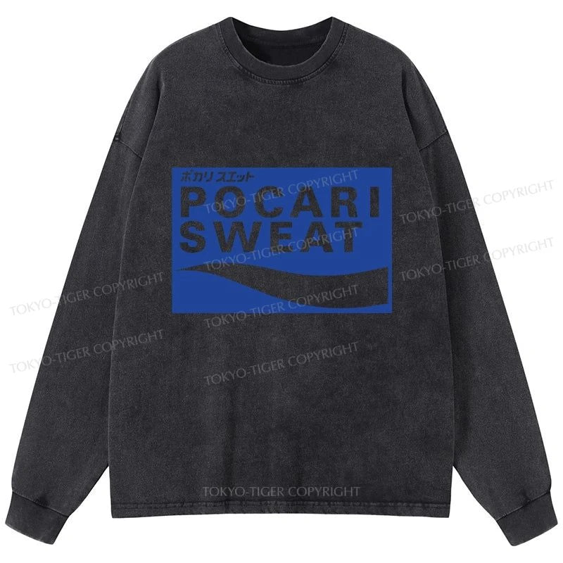 Tokyo-Tiger POCARI SWEAT Logo Washed Long Sleeve T-Shirt