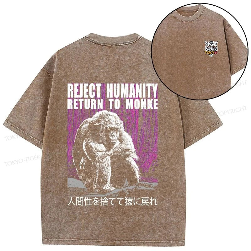 Tokyo-Tiger Reject Humanity Return To Monkey Front Back Washed T-Shirt