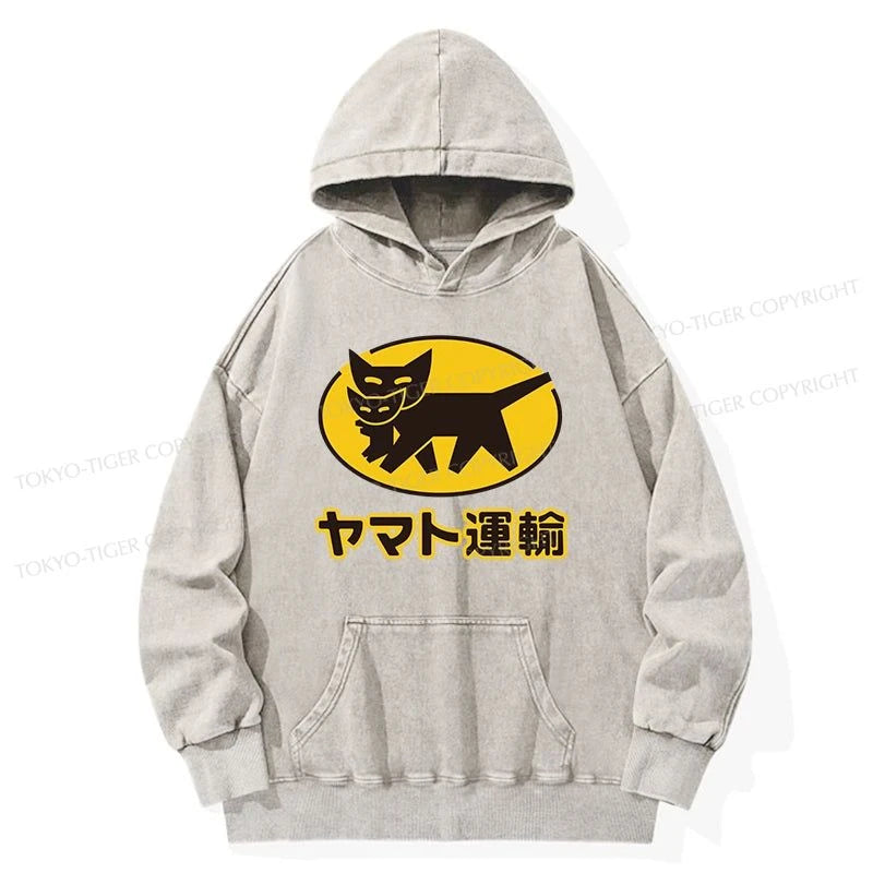 Tokyo-Tiger Black Cat Transport Pattern Japan Washed Hoodie