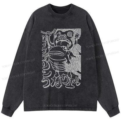 Tokyo-Tiger Orangutan Catches Frog Washed Long Sleeve T-Shirt