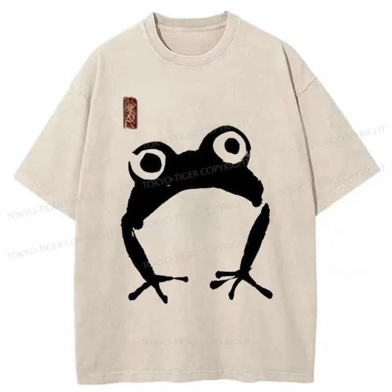 Tokyo-Tiger Japanese Woodblock Print Frog Washed T-Shirt