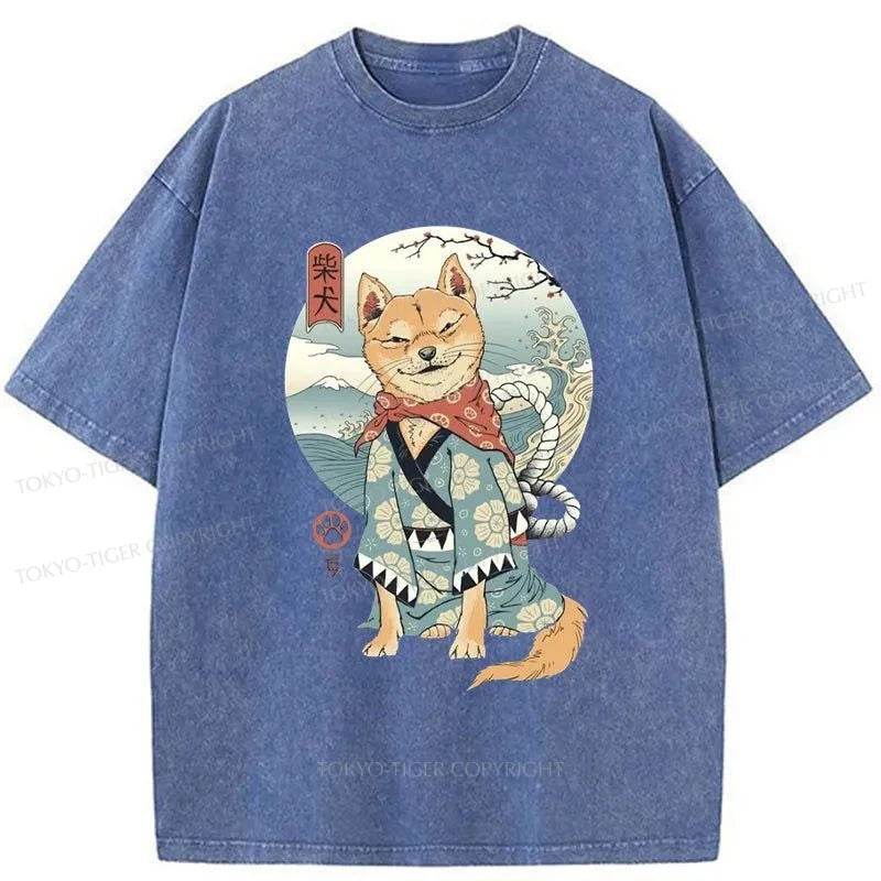 Tokyo-Tiger Samurai Shiba Dog Japanese Washed T-Shirt