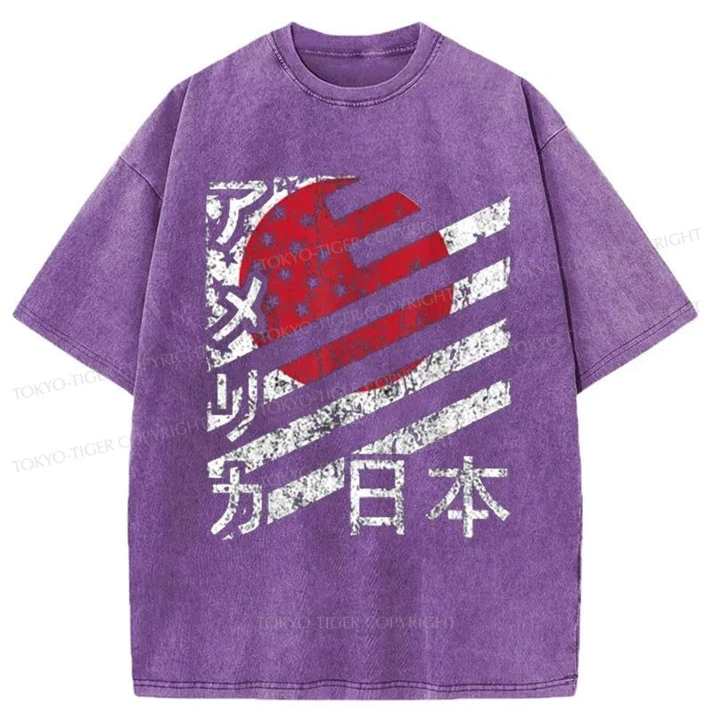 Tokyo-Tiger Combining The Flags Of The USA and Japan Washed T-Shirt