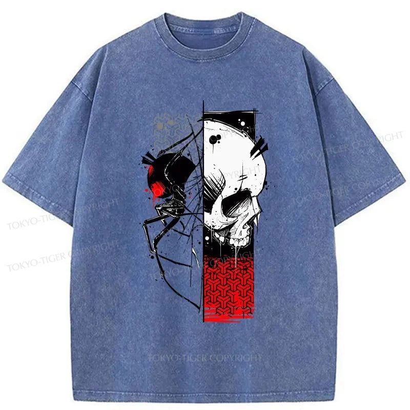 Tokyo-Tiger Scary Spider And Skeleton Washed T-Shirt