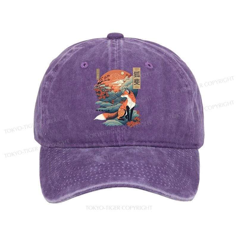 Tokyo-Tiger Japanese Kitsune Fox Sakura Washed Cap