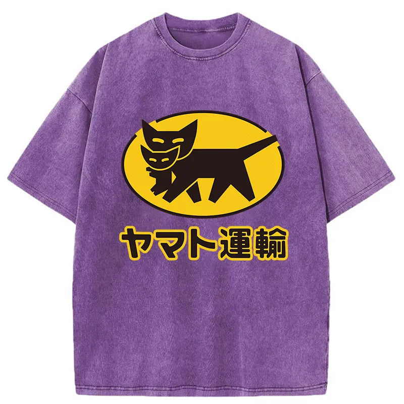 Tokyo-Tiger Black Cat Transport Pattern Japan Washed T-Shirt