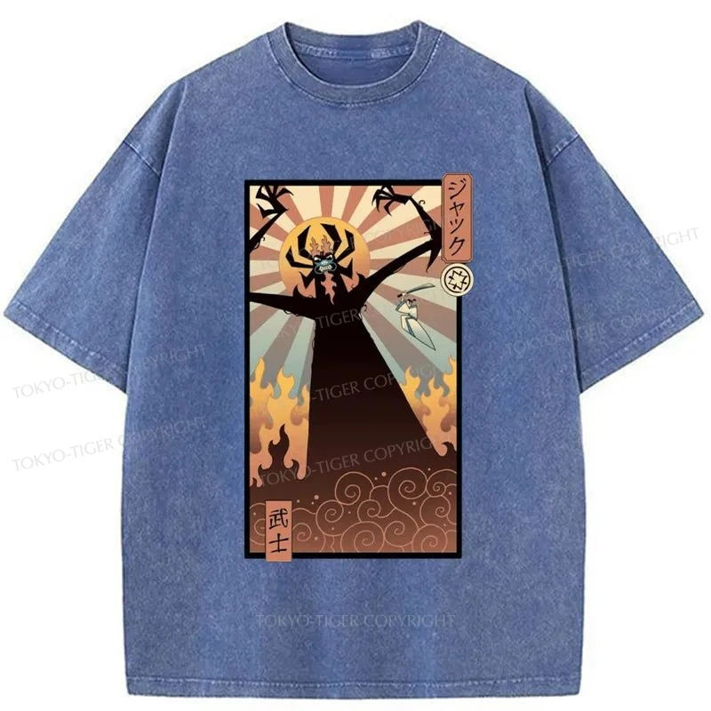 Tokyo-Tiger Japanese Ukiyo-e Samurai Washed T-Shirt