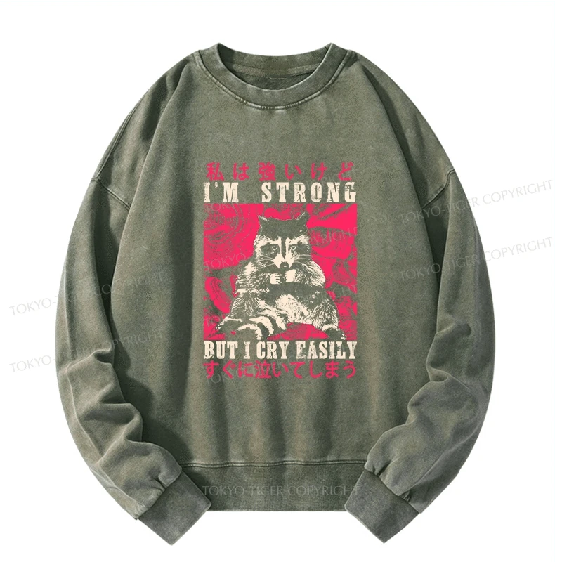 Tokyo-Tiger I Am Strong Raccoon Washed Sweatshirt