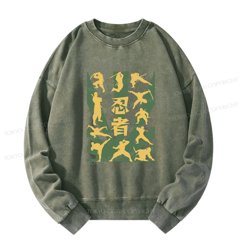 Tokyo-Tiger Japanese Ninja Print Washed Sweatshirt