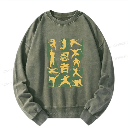 Tokyo-Tiger Japanese Ninja Print Washed Sweatshirt