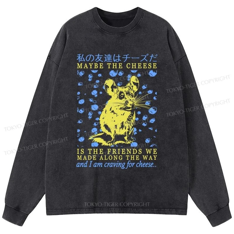 Tokyo-Tiger My Friend Is Cheese Washed Long Sleeve T-Shirt