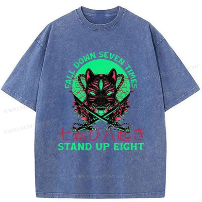 Tokyo-Tiger Fall Down Seven Times Stand Up Eight Washed T-Shirt