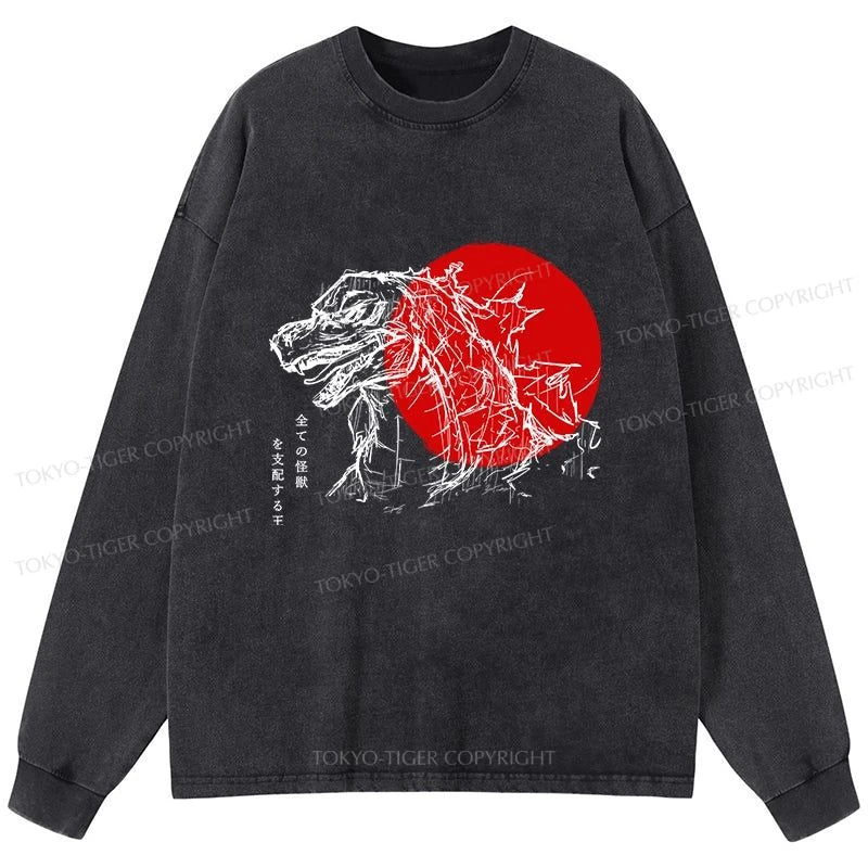 Tokyo-Tiger Monster Japanese Anime Washed Long Sleeve T-Shirt