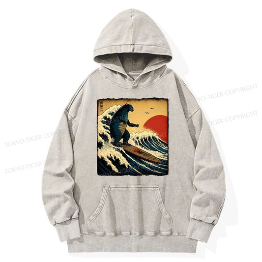 Tokyo-Tiger The Great Wave Godzilla Washed Hoodie