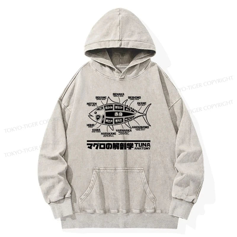 Tokyo-Tiger Tuna Dissection Map Japanese Washed Hoodie