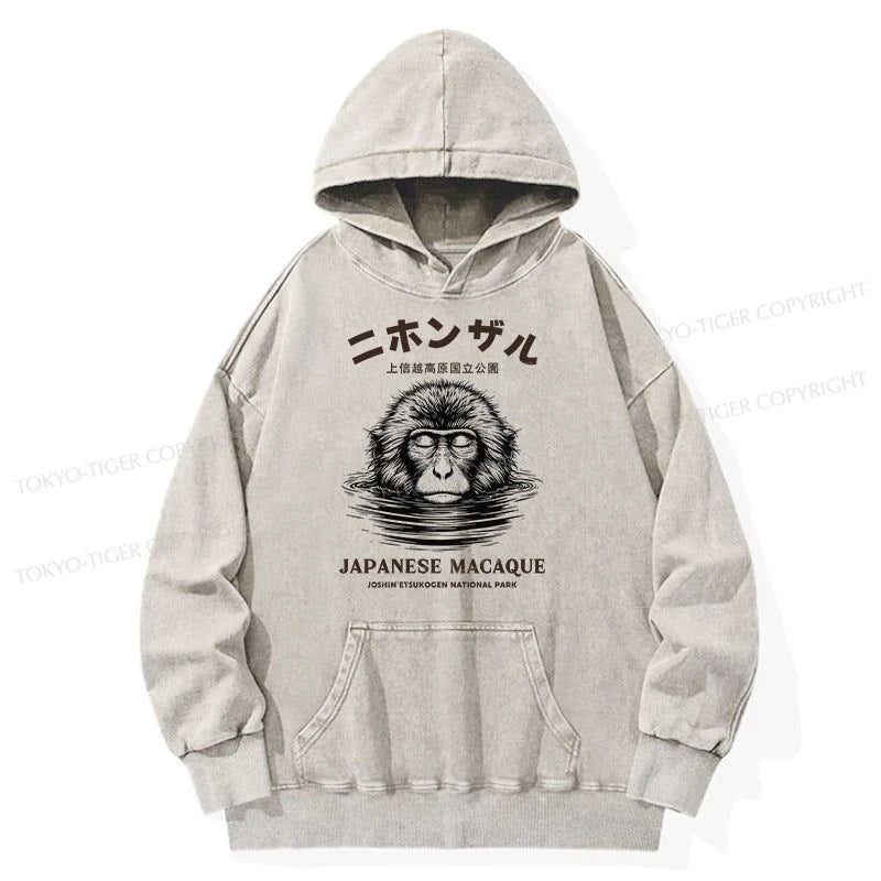 Tokyo-Tiger The Macaque Monkey In The Bath Japanese Washed Hoodie