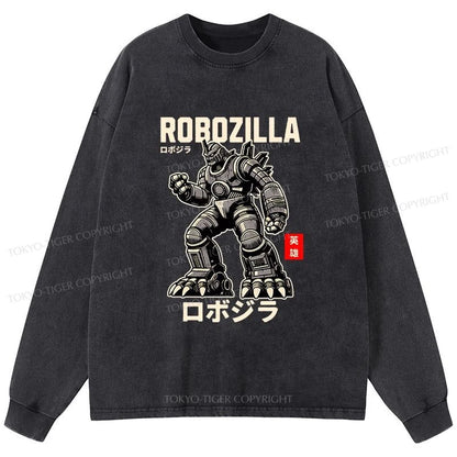 Tokyo-Tiger Robozilla Vintage Manga Anime Washed Long Sleeve T-Shirt