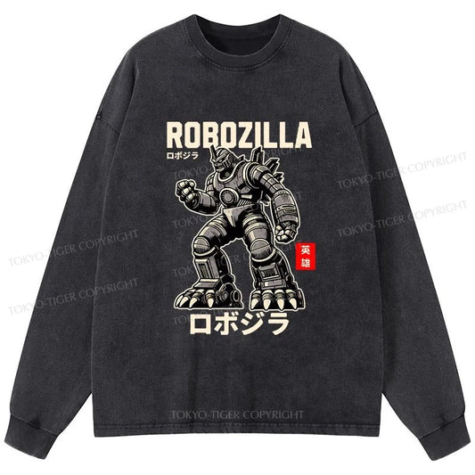 Tokyo-Tiger Robozilla Vintage Manga Anime Washed Long Sleeve T-Shirt