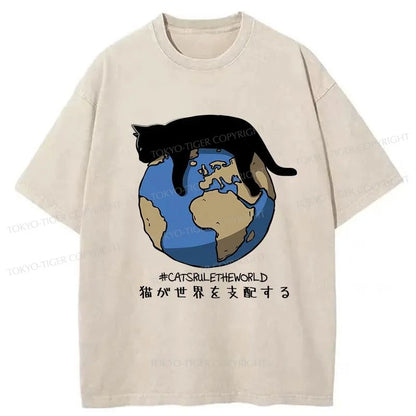 Tokyo-Tiger Cats Rule The World Japan Washed T-Shirt