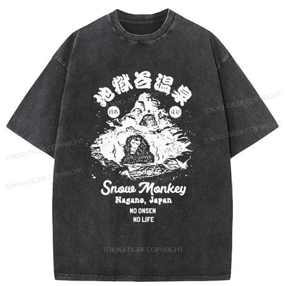 Tokyo-Tiger Monkey In Hot Spring Washed T-Shirt