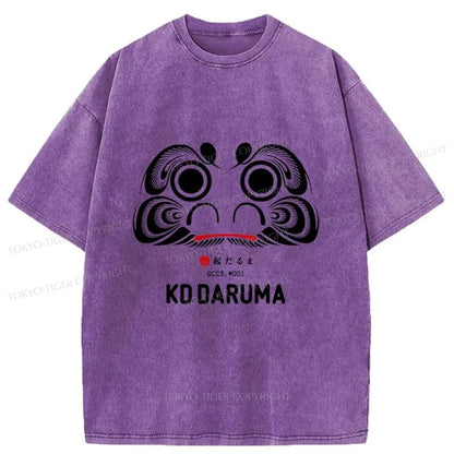 Tokyo-Tiger Daruma Doll Design Japanese Washed T-Shirt