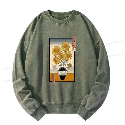 Tokyo-Tiger Sunflowers Ukiyo-e Washed Sweatshirt