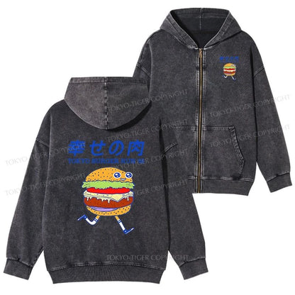 Tokyo-Tiger Tokyo Burger Run Japanese Washed Zip Hoodie