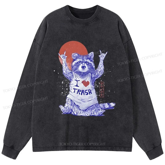 Tokyo-Tiger I love Trash Washed Long Sleeve T-Shirt