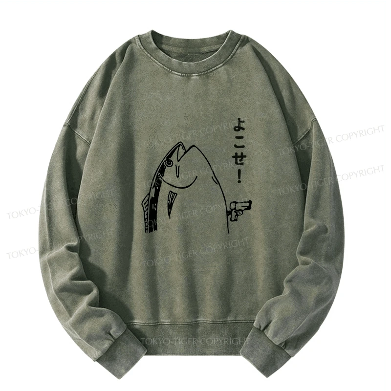 Tokyo-Tiger Fish Hold Up Gun Washed Sweatshirt