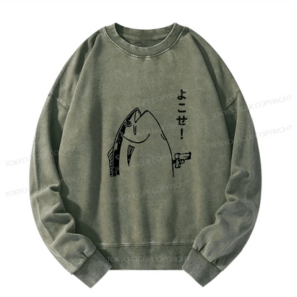 Tokyo-Tiger Fish Hold Up Gun Washed Sweatshirt