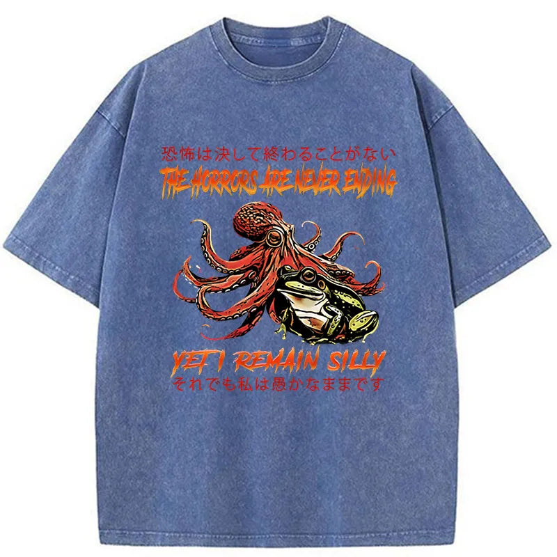 Tokyo-Tiger The Terrifying Octopus And Frog Japanese Washed T-Shirt