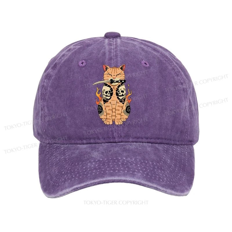 Tokyo-Tiger Catana Cat Skull Tattooed Samurai Washed Cap