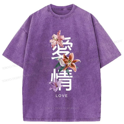 Tokyo-Tiger Japanese Love Kanji Washed T-Shirt