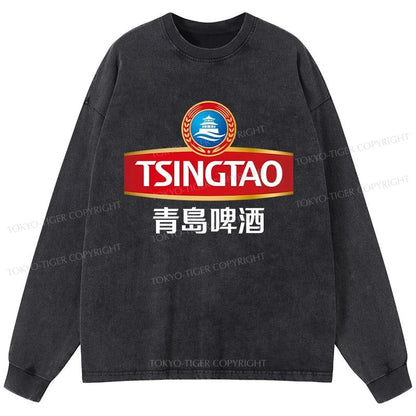 Tokyo-Tiger Qingdao Beer Logo Washed Long Sleeve T-Shirt