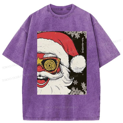 Tokyo-Tiger Cool Santa In Christmas Washed T-Shirt