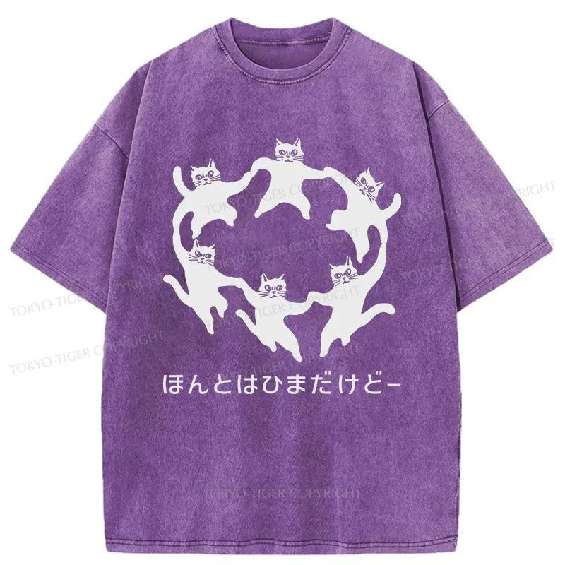 Tokyo-Tiger Leisure Cats Japanese Washed T-Shirt