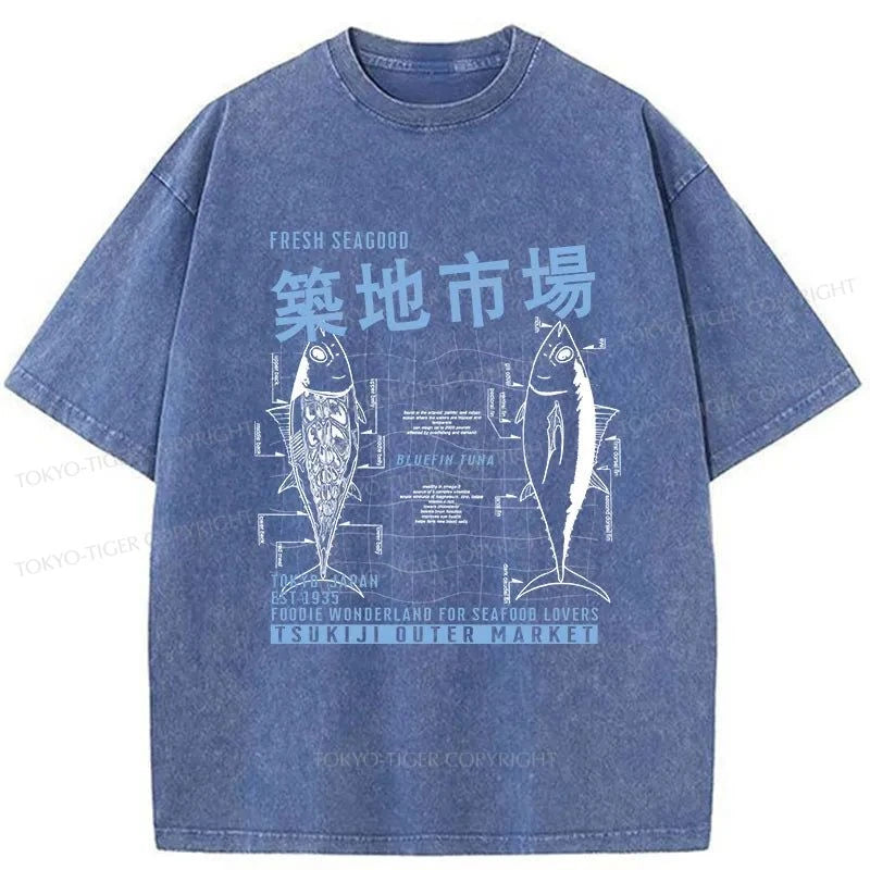 Tokyo-Tiger Tsukiji Fish Market Japan Washed T-Shirt