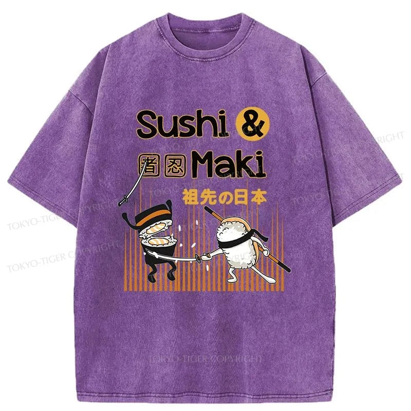 Tokyo-Tiger Sushi Ninja Japanese Washed T-Shirt