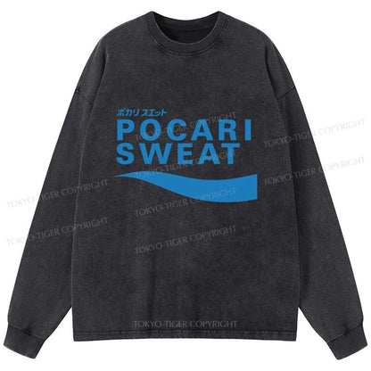 Tokyo-Tiger POCARI SWEAT Blue Washed Long Sleeve T-Shirt