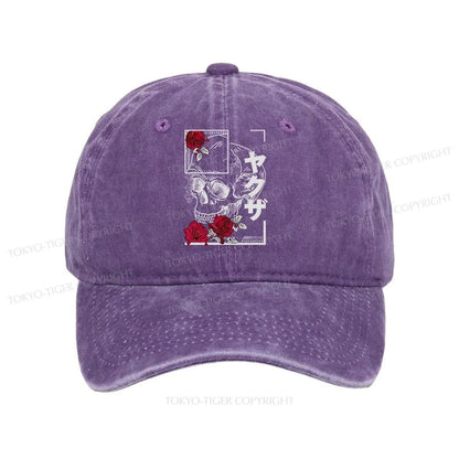 Tokyo-Tiger Skull Roses Japanese Aesthetic Washed Cap