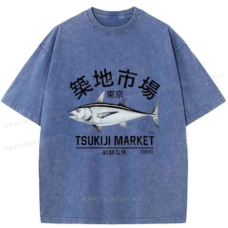 Tokyo-Tiger Japanese Tsukiji Market Retro Washed T-Shirt