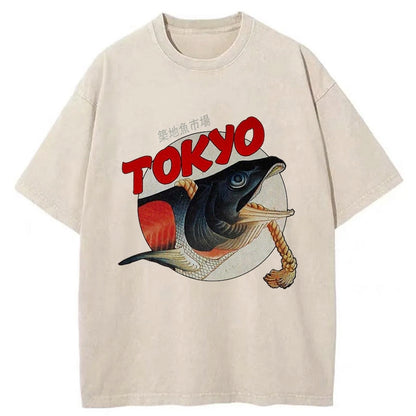 Tokyo-Tiger Vintage Japanese Tsukiji Fish Market Washed T-Shirt