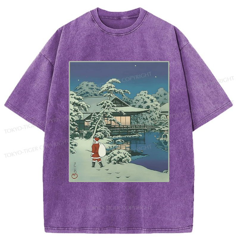 Tokyo-Tiger Ukiyoe Santa Claus Washed T-Shirt