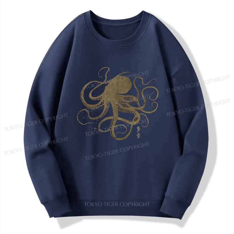 Tokyo-Tiger Octopus Japanese Gold Print Tattoo Sweatshirt