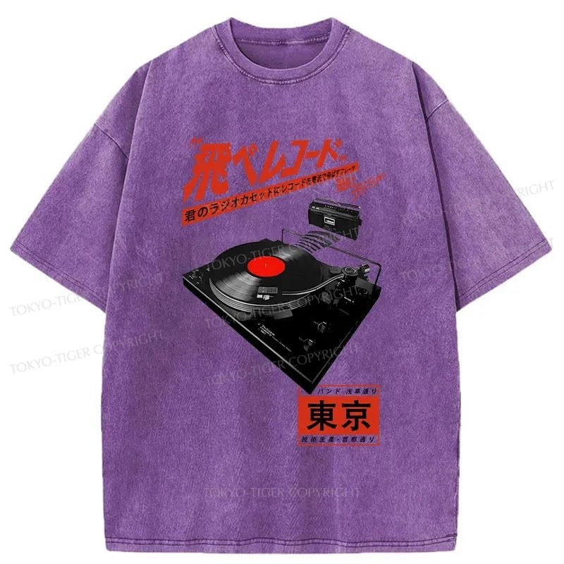 Tokyo-Tiger Japan Record Music Art Washed T-Shirt