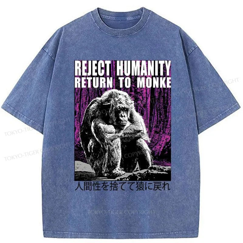 Tokyo-Tiger Reject Humanity Return To Monkey Japan Washed T-Shirt